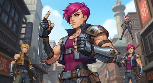 Futuristic Steampunk Character Art with Pink Hair