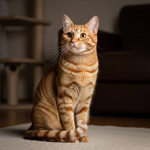 Ginger Striped Domestic Cat with Luminous Amber Eyes