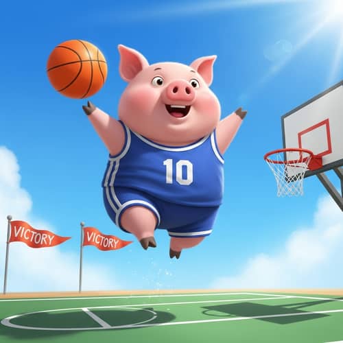 Adorable Pig Playing Basketball in the Sky