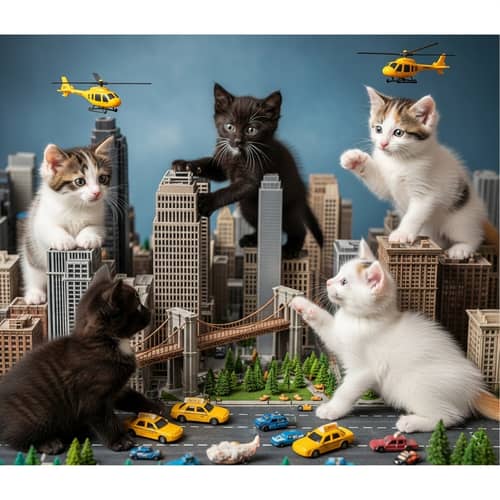 Playful Kittens in Miniature New York City Setting