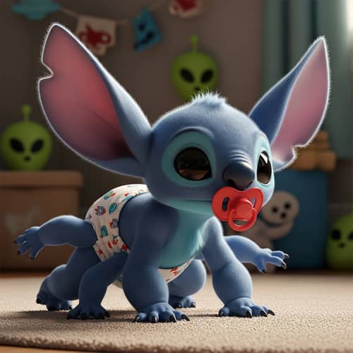 Adorable One-Month-Old Toddler Alien in Stylish Diapers