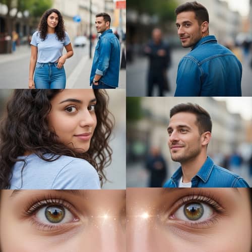 Captivating Encounter: Young Hispanic Woman's Sparkling Eyes Meet Youthful Stranger