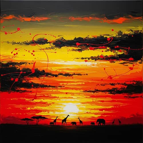 Abstract Sunset Oil Painting | Black, Yellow, Orange & Red Colors
