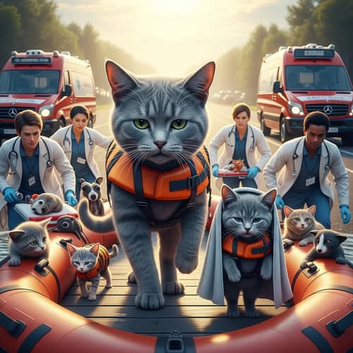 Rescue Operation: Exhausted Cat & Kitten in Life Jackets