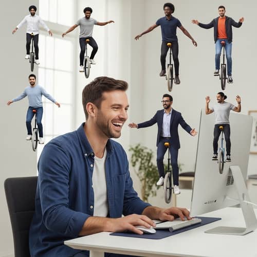 Laughing Man Requests Unicycle Images of Diverse Men