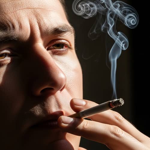 Close-Up of Person Smoking: Realistic Facial Features