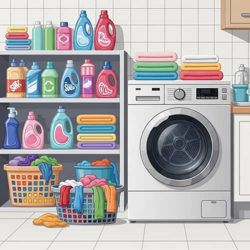 Modern Laundry Room Scene with Dryer and Towels