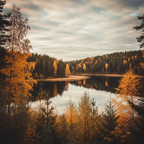 Tranquil Autumn Forest Lake View