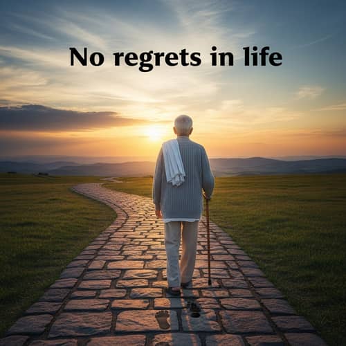 No Regrets in Life: Serene Sunset Landscape with Elderly Person