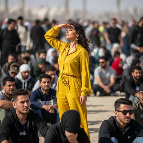 Middle-Eastern Woman Stands Out in the Crowd
