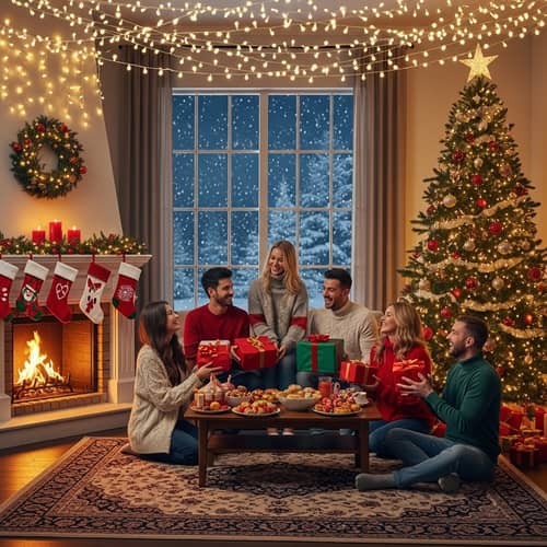 Festive Holiday Scene with Joy and Unity | Christmas Celebration