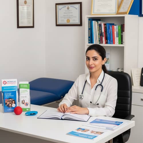 Professional Middle-Eastern Female Medical Psychologist in Clinical Setting