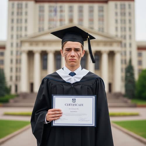Stressed Graduate with Academic Regalia | Achievements & Challenges