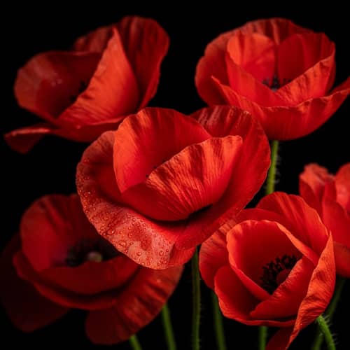 Vibrant Red Flowers on Black Background
