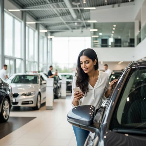 Young Woman Exploring Cars at Auto Dealership | Buy Your Dream Car Today