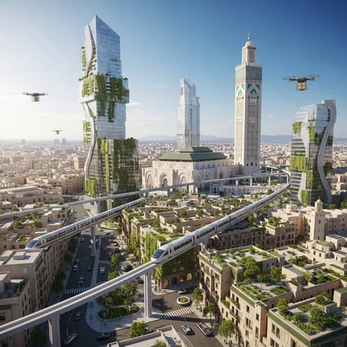 Futuristic Casablanca 2050: Skyscrapers, Monorail & Moroccan Charm