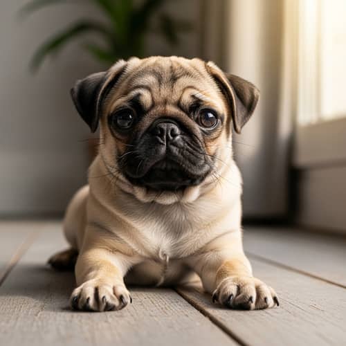 Adorable 4-Month-Old Pug Puppy with Brown and Black Coat