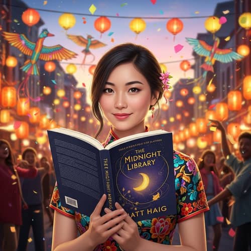 East Asian Woman Holding Book - Festival Vibe & Happiness