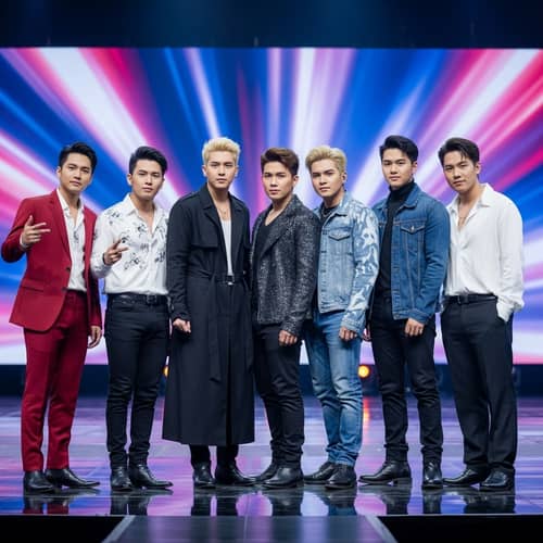 Asian Descent Male Friends Fashionable Outfits Group Photo