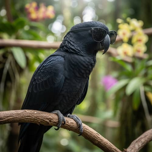 Black Parrot with Sunglasses - Stunning Images