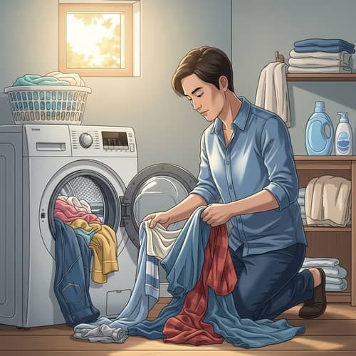 Asian Person Doing Laundry in Modern Room | Laundry Scene