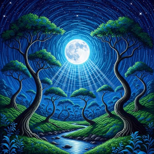 Surreal Moonlit Forest: Captivating Scene