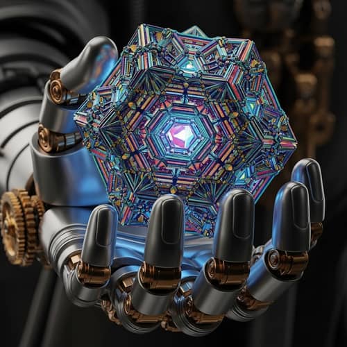 Semi-Robotic Hand Holding Colorful Geometrical Fractal Object