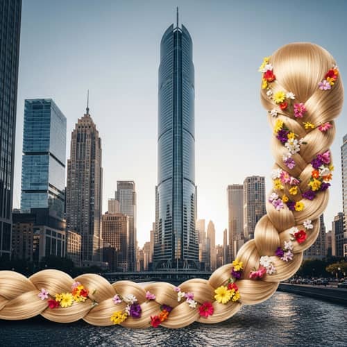 Marvellous Cityscape View with Skyscrapers and Rapunzel's Hair
