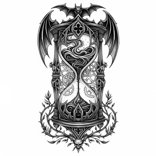 Dark Gothic Timer Blackwork Tattoo Design