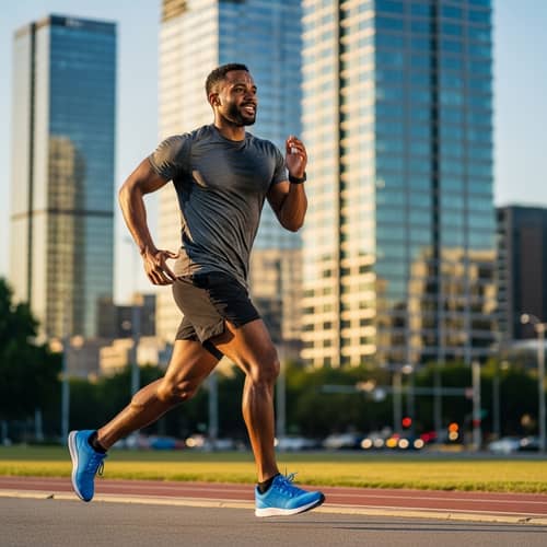 Energetic Jogging in Urban Cityscape | Positive and Determined Runner