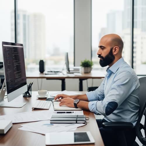 Bald Middle-Eastern Man Working in Modern Office