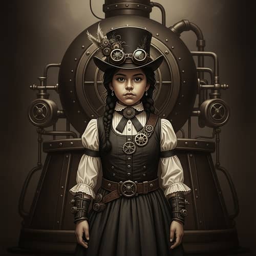 Steampunk-Inspired Digital Painting of Young Hispanic Girl