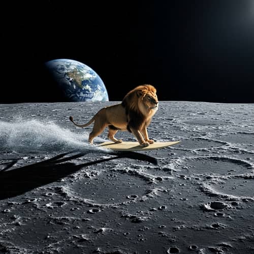 Majestic Lion Surfing on the Moon | Unconventional & Surreal