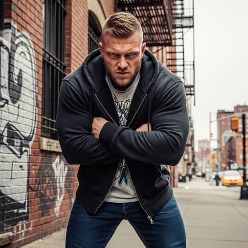 Muscular Man in Casual Street Clothes | Urban Neighborhood