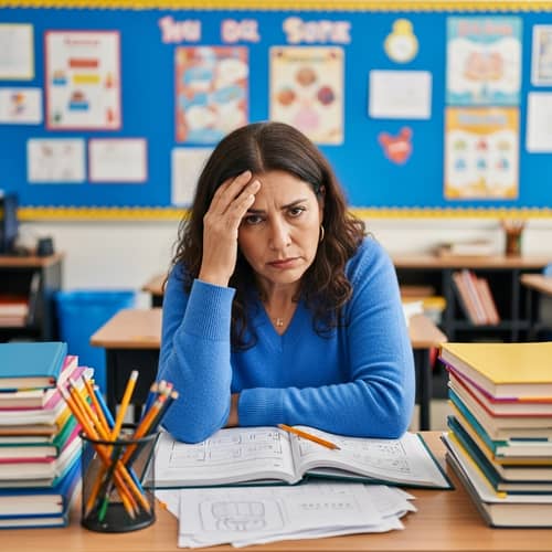 Exhausted Teacher in Classroom | Hard Work and Determination
