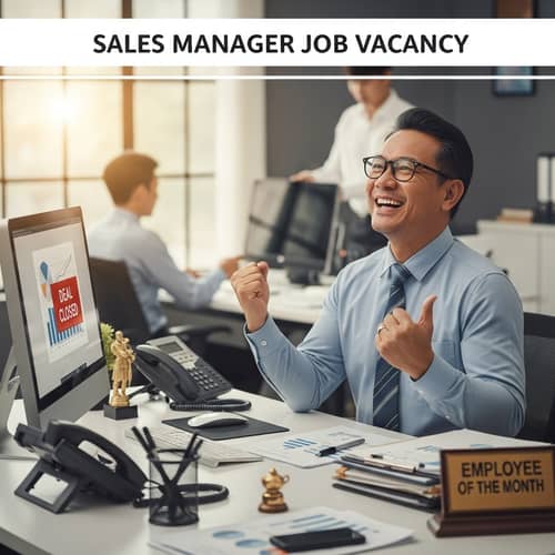 Joyful Asian Sales Manager | Sales Job Vacancy Illustration