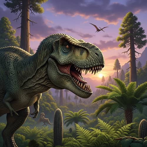 Late Cretaceous Tyrannosaurus Rex in Prehistoric Jungle