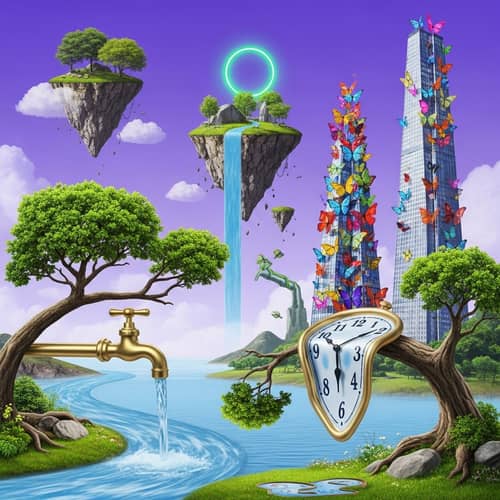 Surreal Fantasy Art: Floating Island, Melting Clock, Glass Butterflies