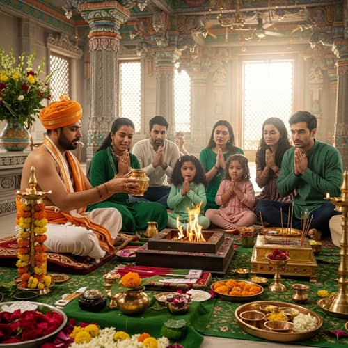 Traditional Pandit Performing Hawan Ritual in Adorned Temple
