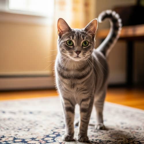 Enchanting Domestic Short-Haired Grey Cat | Cozy Home Interior