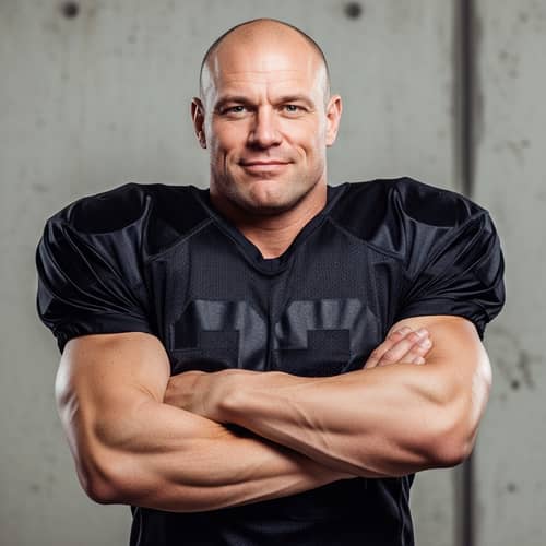 Bald Guy in Black Football Shirt - Strong Physique