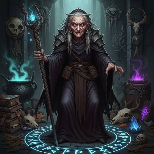 Aged Female Sorceress - Malevolent Witch Front View