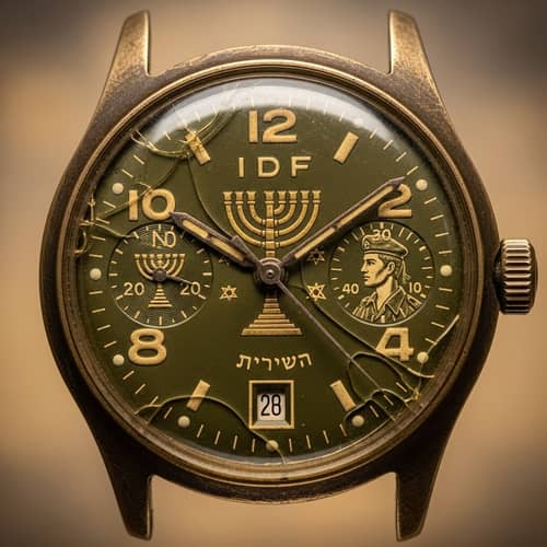 Vintage Israeli Military Watch with Menorah Symbol Vintage Israeli Military Watch with Menorah Symbol