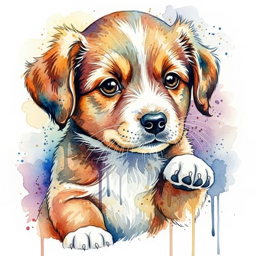 Adorable Watercolor Puppy Art - Chiot Aquarelle