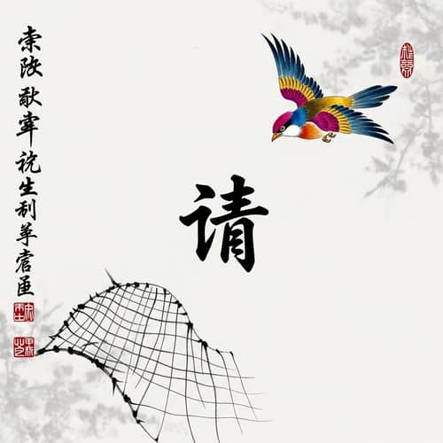 Chinese Character for Clarity - Elegant Ink Painting with Bird