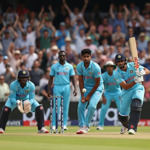 Intense Cricket World Cup Match - Diverse Players in Action