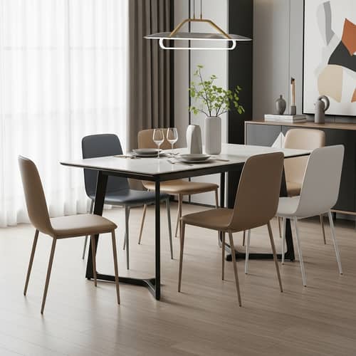 Contemporary Dining Set for Four - Sleek Design & Earthy Colors