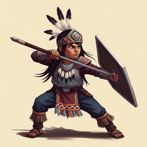 Courageous Indigenous Child Warrior - Vibrant Graphic Design Concept