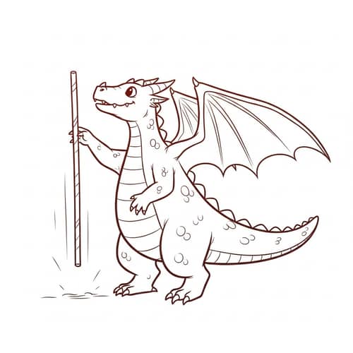 Adorable Cartoon Dragon Catching Pole - Minimalistic Style