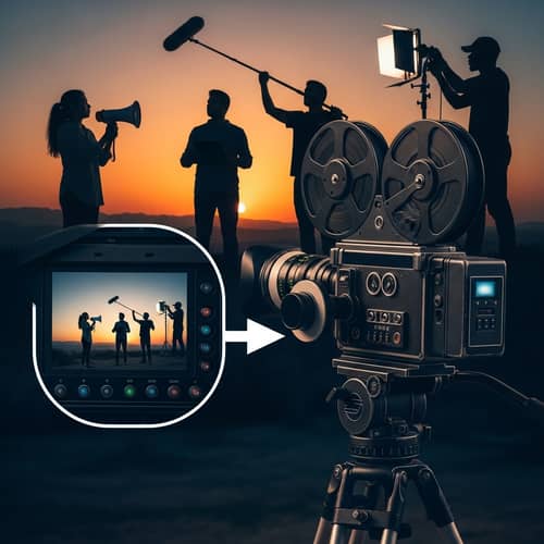 Vintage Film Camera Capturing Outdoor Cinematic Scene